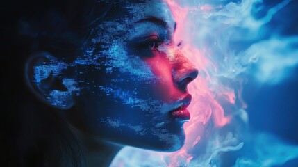 Fototapeta premium Futuristic digital art profile woman