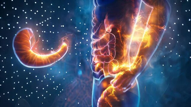 Pancreatitis: The Abdominal Pain and Nausea of Pancreas Inflammation - Visualize a scene where abdominal pain is severe and accompanied by nausea, indicating pancreatitis, inflammation