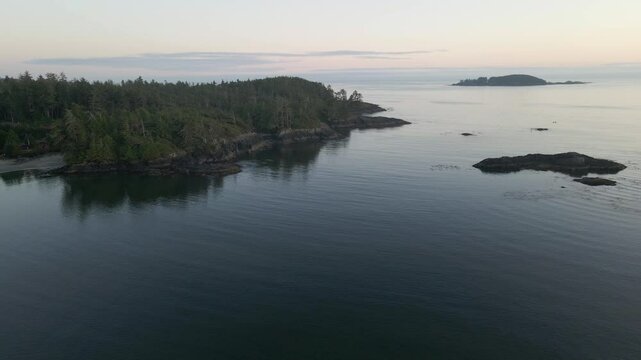 Drone footage of tofino British Columbia at sunset