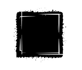 Frame with splashes, Grunge frame brush square border vector stroke paint. Texture black frame old grunge square frame