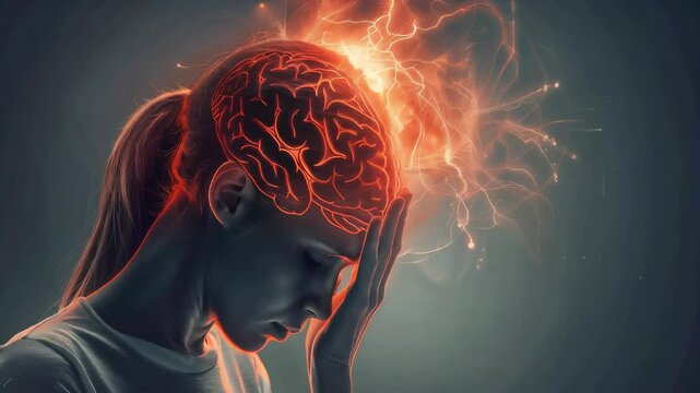 Panic Disorder: The Panic Attacks and Hyperventilation - Visualize a person with highlighted brain showing neurotransmitter imbalance, experiencing panic attacks and hyperventilation