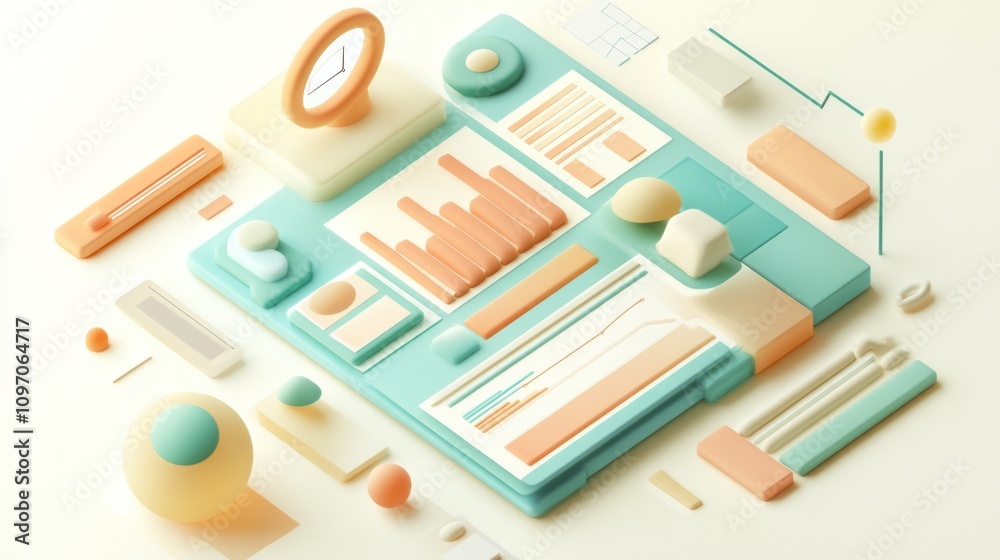 Fototapete A colorful, abstract dashboard displaying data visualizations and metrics.