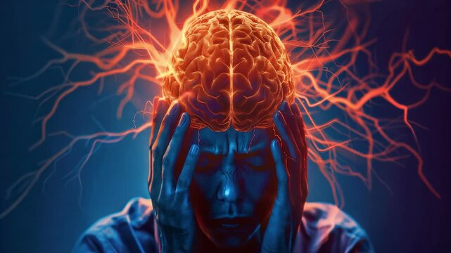 Panic Disorder: The Panic Attacks and Hyperventilation - Visualize a person with highlighted brain showing neurotransmitter imbalance, experiencing panic attacks and hyperventilation