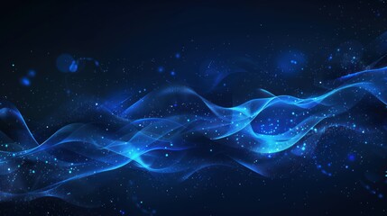 Abstract blue wave design with glowing particles, ideal for backgrounds or digital art.