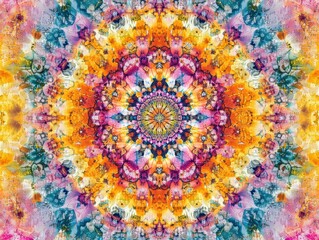 Obraz premium A vibrant, intricate kaleidoscope pattern featuring bright colors and floral elements.