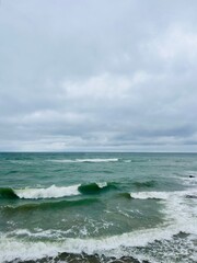 Natural seascape background, cloudy sea horizon