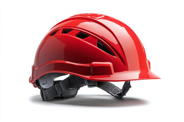 Red safety helmet on pure white background.