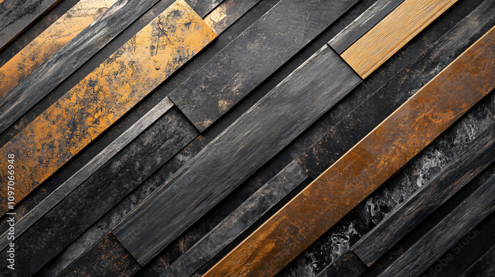 Aufkleber dynamic and modern wall covering with geometric black and metallic rectangular tiles