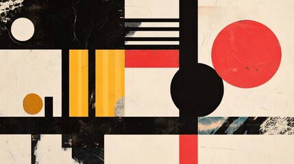 Bauhaus Style Abstract Geometric Shapes with Red, Black and Yellow