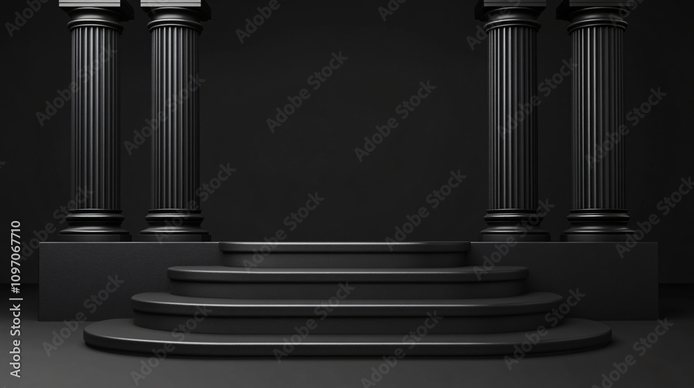 Aufkleber round black podium with steps and columns framing empty space, creating a dramatic and elegant backd
