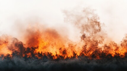 Fototapeta premium Inferno: A fiery spectacle of nature's raw power, a breathtaking and dangerous display of combustion, smoke billowing into the sky.