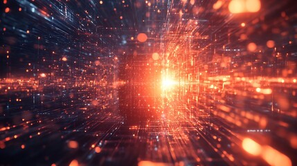 Fototapeta premium Hyperrealistic depiction of a Type III civilization's megastructure designed to harness the energy of a quasar using AI to manage the intense gravitational forces and quantum energy fluctuations