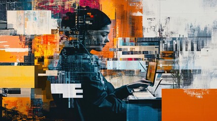 Abstract Portrait of a Woman Working on a Computer: A Fusion of Digital Art and Modern Expression