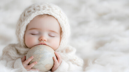 Sleeping Baby Dreaming of Future Travels While Holding a Globe