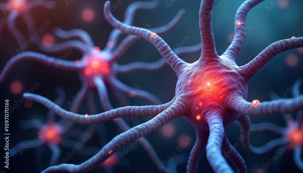 Aufkleber microscopic neuron cells network. brain central nervous system. human biology. neural network connec