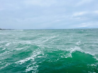 Natural seascape background, cloudy sea horizon