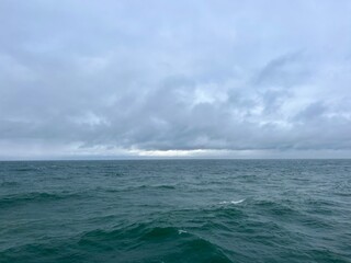 Natural seascape background, cloudy sea horizon