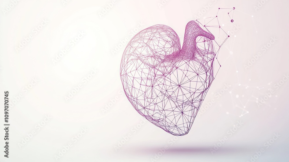 Poster a digital representation of a heart, showcasing a network of lines and connections.