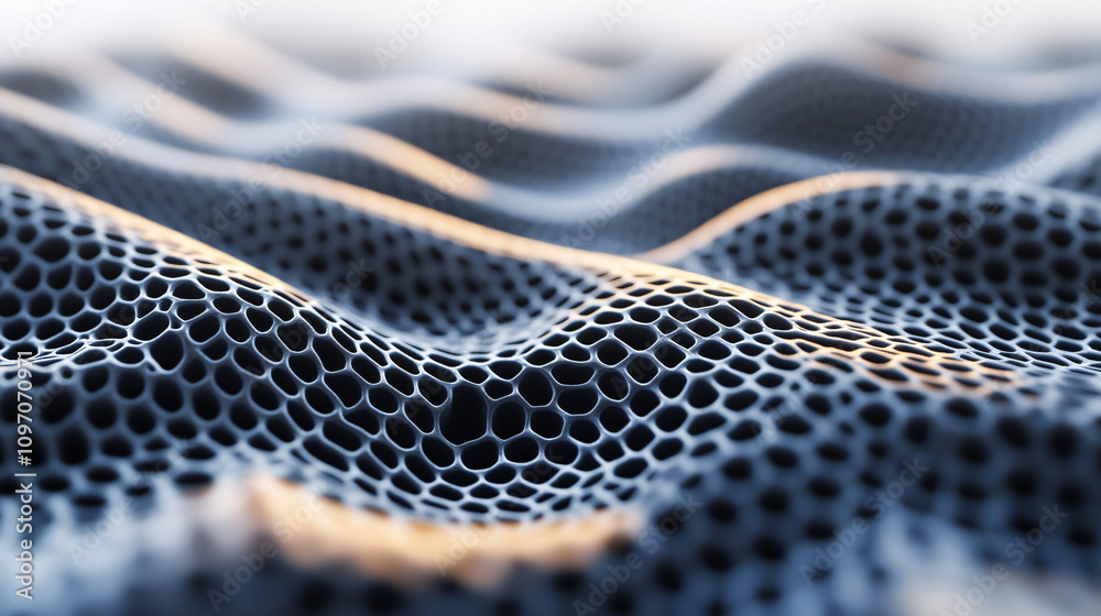 Poster futuristic material with honeycomb structure creating abstract waves for technological background