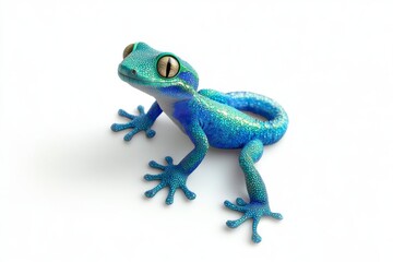 Fototapeta premium Bright blue gecko with detailed texture, isolated on white background
