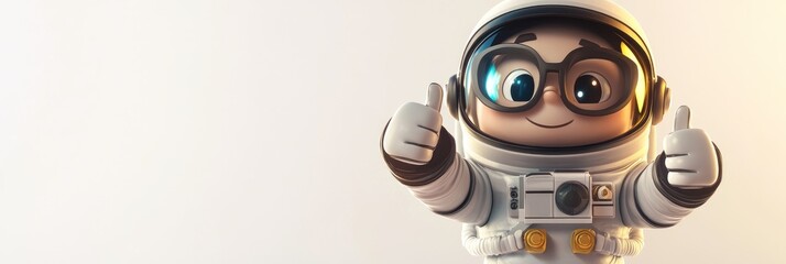 A cheerful cartoon astronaut giving a thumbs-up gesture, symbolizing positivity and exploration.