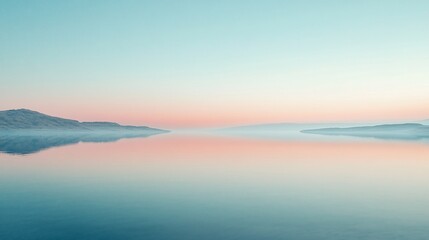Fototapeta premium Serene sunrise over calm lake reflecting pastel sky.