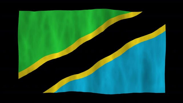 Looping animation of a waving 3D Tanzania flag with alpha channel
