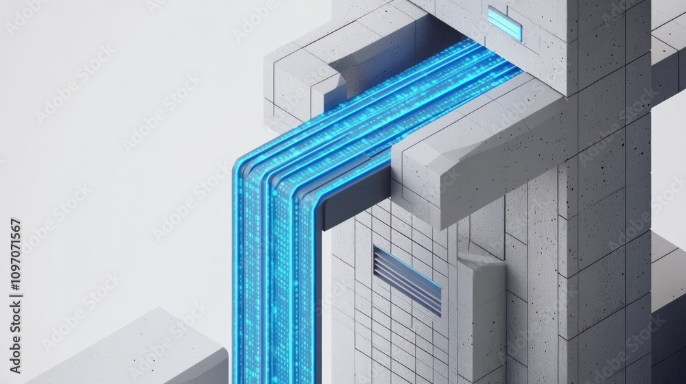 Aufkleber A futuristic structure with glowing blue streams flowing from it, suggesting advanced technology.