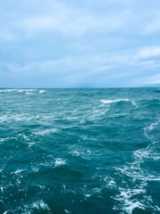 Natural seascape background, cloudy sea horizon