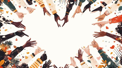 Diverse hands forming a heart symbol with love and unity
