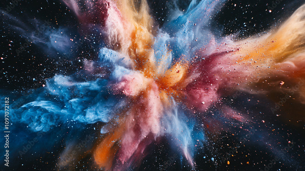 Aufkleber nebula effect created by colorful powder exploding against a dark background, resembling a cosmic ph