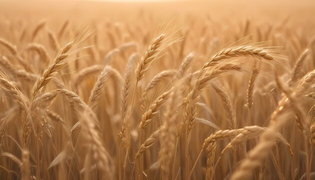 Un campo de trigo dorado o cebada meci&eacute;ndose con el viento bajo un cielo c&aacute;lido y brumoso