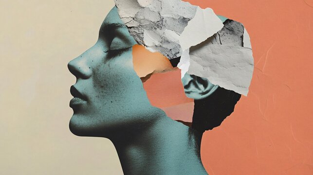 Face of a Fashion Woman in an Abstract Papper Collage Art Design Mixed Media Wallpaper