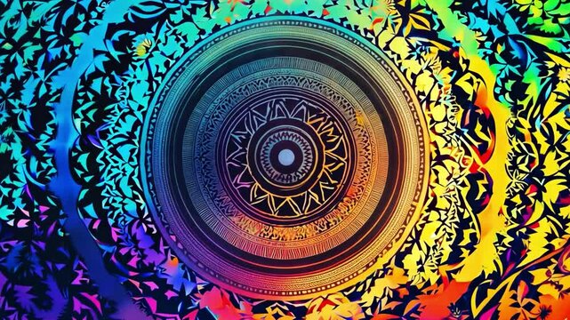 Colorful abstract mandala design with intricate patterns and vibrant hues creating a mesmerizing visual effect