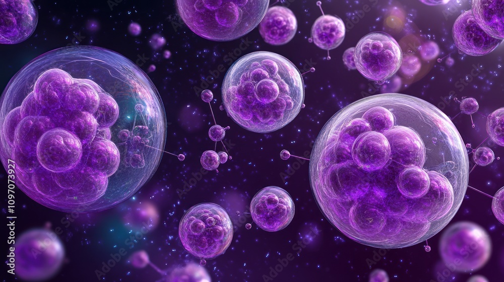 Aufkleber abstract representation of cells or particles in a vibrant, cosmic environment.