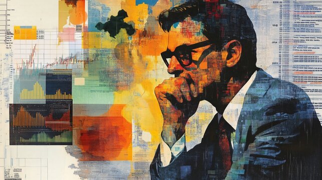 Conflict Mediation - A Businessman Contemplating Difficult Business Decision Collage Oil Painting