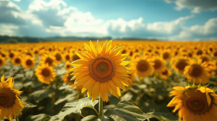 Fototapeta premium Sunflowers Field Under Sunny Sky