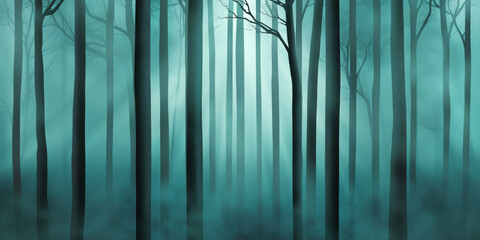 Obraz premium Mysterious fog envelops a dense forest during early morning light