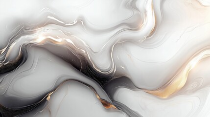 Abstract fluid art marble flowing pattern with modern black, white and gold metallic gradient color background