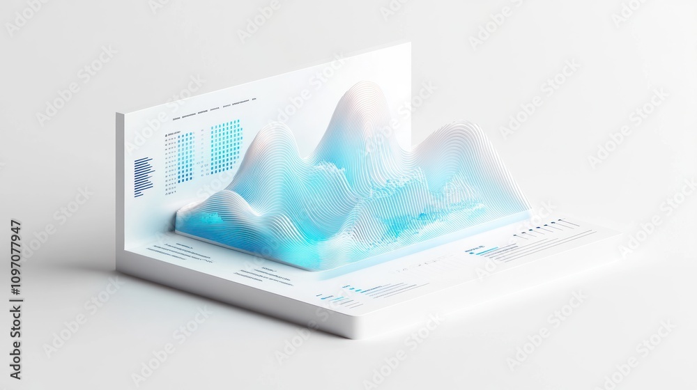 Aufkleber 3D data visualization depicting trends through abstract mountain-like shapes.