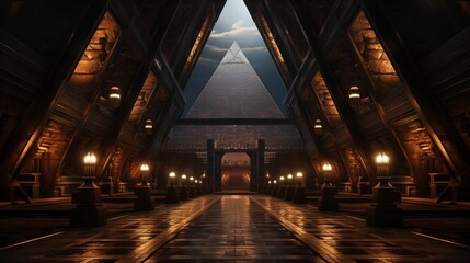 Obraz premium Sarcophagus placed in the heart of pyramid interiors, guarded by secrets of ancient Egypt.