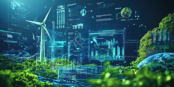 A visually captivating infographic showcasing the impact of emerging technologies on environmental conservation, with futuristic designs and data points.