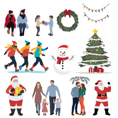 set of christmas people, winter activities