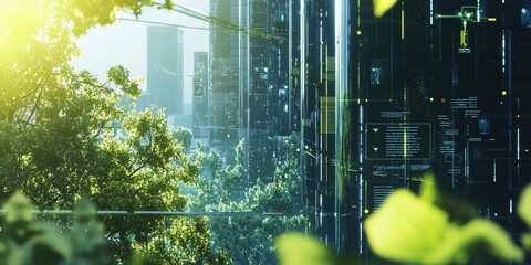 A visually captivating infographic showcasing the impact of emerging technologies on environmental conservation, with futuristic designs and data points.