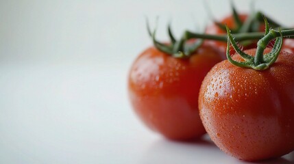 Fresh Ripe Tomatoes Isolated on White Background with Dew Drops