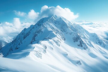 Obraz premium majestic snowy mountains rise under a vast azure sky, glistening in the winter sunlight, evoking a sense of adventure and tranquility. perfect for an extreme lifestyle backdrop