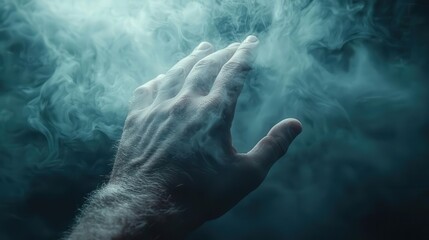 Fototapeta premium Hand reaching through smoke