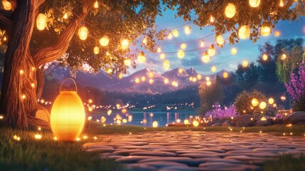 Obraz premium Magical fairy lights in forest