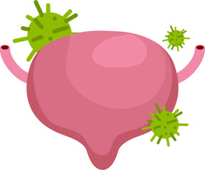 Bladder disease illustration. Urinary tract infection. Bladder cancer. Bladder stones. Bladder inconvenience.