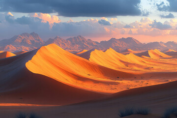 Naklejka premium Majestic Desert Dunes at Sunset